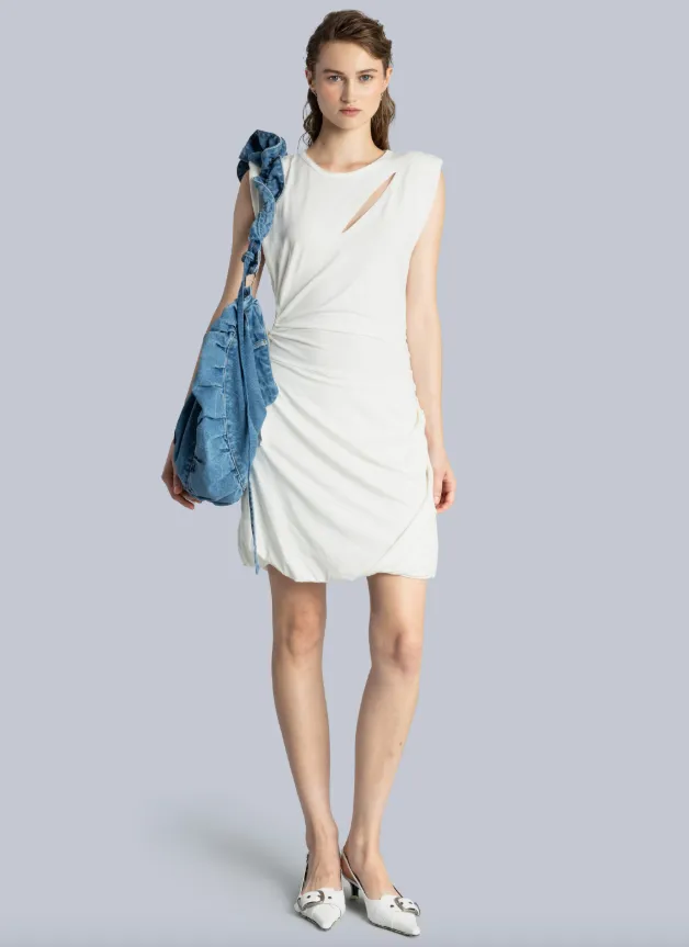 Ruffle Denim Crossbody Bag - Light Wash