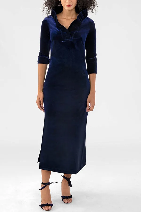Ruffneck Silky Velvet Midi Dress