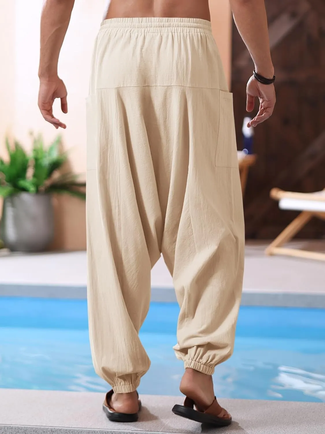 Runcati Mens Harem Pants Baggy Hippie Casual Cotton Linen Loose Boho Yoga Beach Drop Crotch Trouser