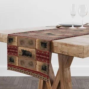 Rustic Cabin Bear Theme Table Runner Vintage Country Animal Lodge Hunting Wild Animal Brown Kitchen Dinner Runner for Indoor Home Living Room Party Dining Table Decoration 13"x70"