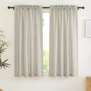 RYB HOME Linen Sheer Curtains - Natural Fibers Linen Blended Semitransparent Curtains & Drapes UV Protection Thermal Insualted for Classroom Camper Bunk Bed, W 52" x L 63", Angora, Set of 2