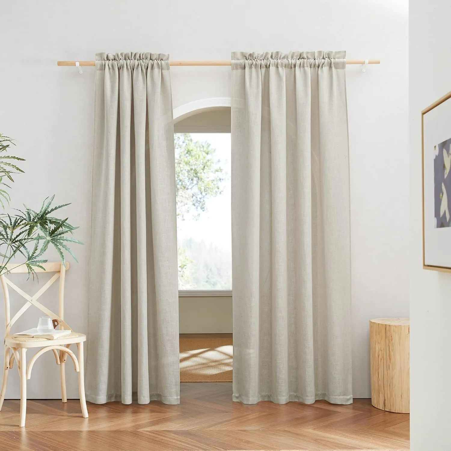 RYB HOME Linen Sheer Curtains - Natural Fibers Linen Blended Semitransparent Curtains & Drapes UV Protection Thermal Insualted for Classroom Camper Bunk Bed, W 52" x L 63", Angora, Set of 2