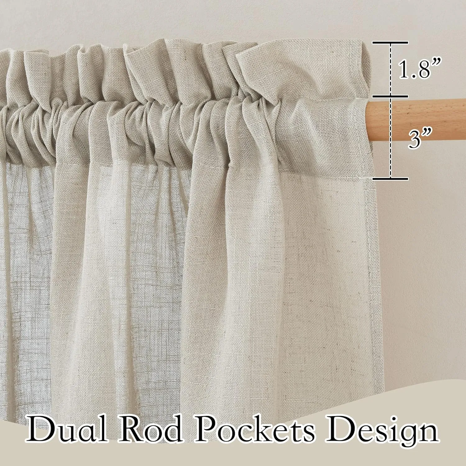 RYB HOME Linen Sheer Curtains - Natural Fibers Linen Blended Semitransparent Curtains & Drapes UV Protection Thermal Insualted for Classroom Camper Bunk Bed, W 52" x L 63", Angora, Set of 2
