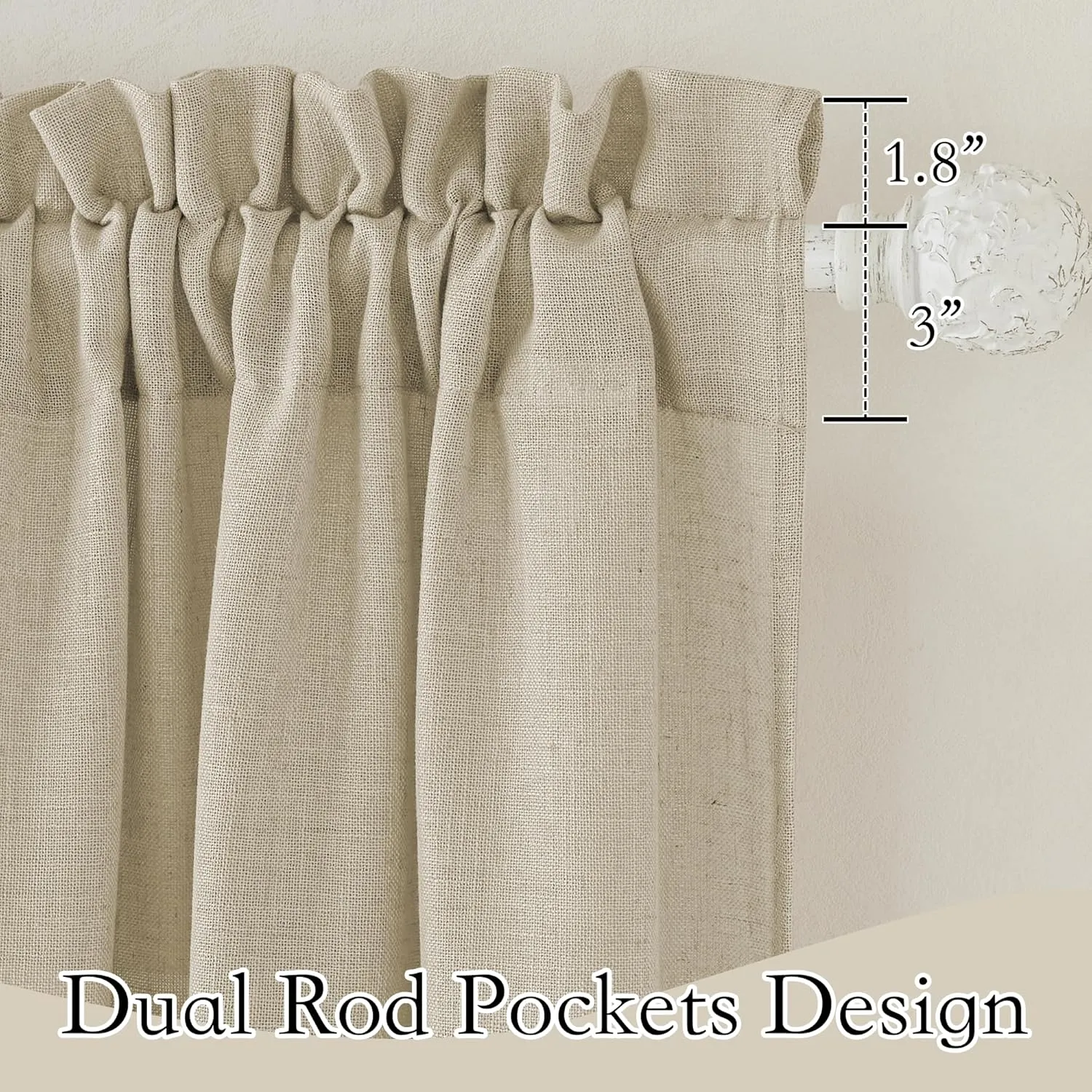 RYB HOME Semi Sheer Curtains 84 incehs, Rod Pocket for Living Room Bedroom Office Dining, Beige, W 52 x L 84, 2 Panels