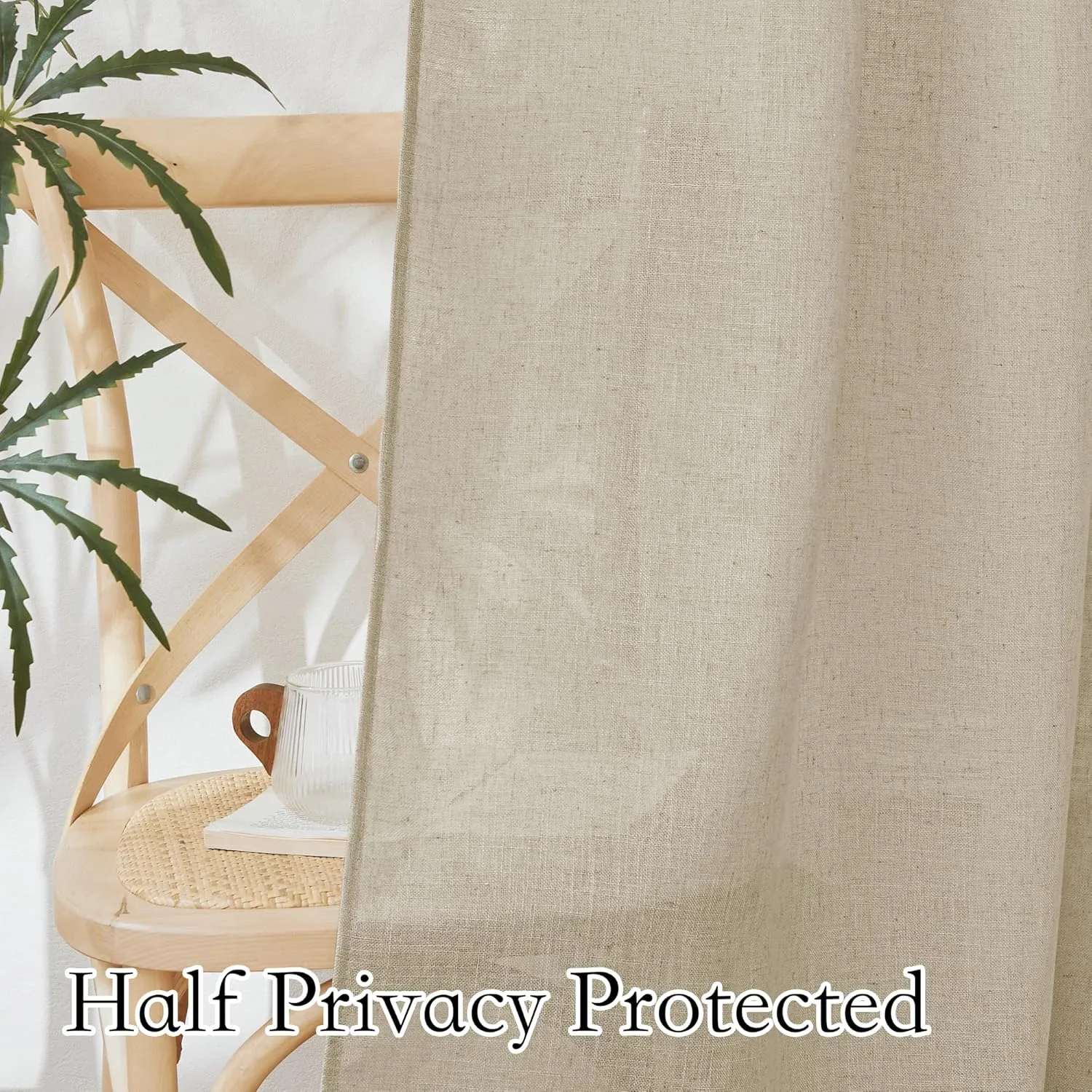 RYB HOME Semi Sheer Curtains 84 incehs, Rod Pocket for Living Room Bedroom Office Dining, Beige, W 52 x L 84, 2 Panels