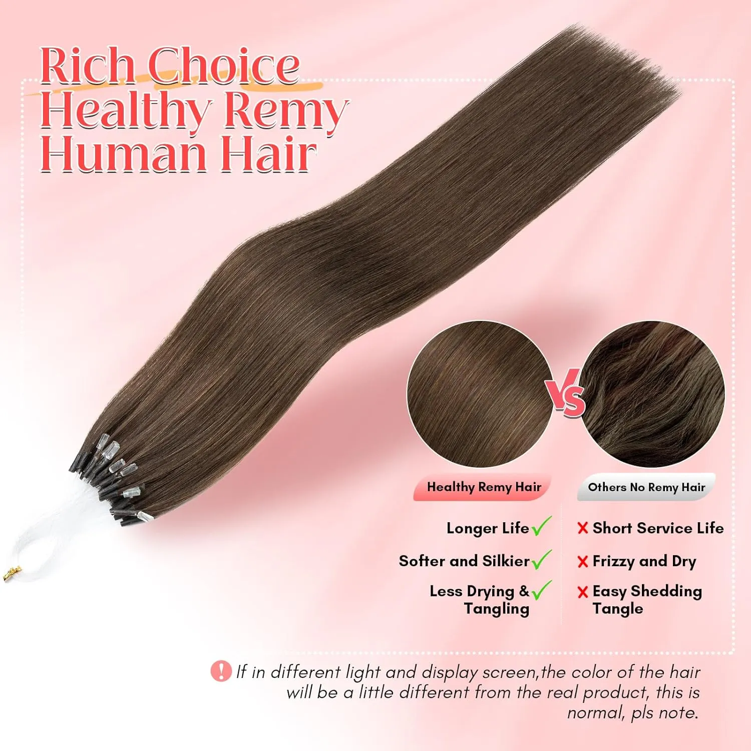 S-noilite U Tip Hair Extensions 100% Real Remy Human Hair Upgraded Micro Ring K Tip Extensions Pre Bonded Keratin Hair Extensions 50g/50 Stands 16 Inch Dark Brown