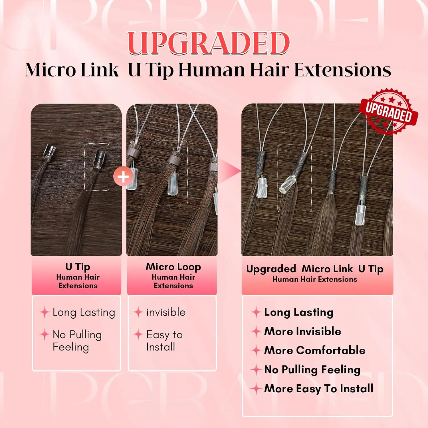 S-noilite U Tip Hair Extensions 100% Real Remy Human Hair Upgraded Micro Ring K Tip Extensions Pre Bonded Keratin Hair Extensions 50g/50 Stands 16 Inch Dark Brown