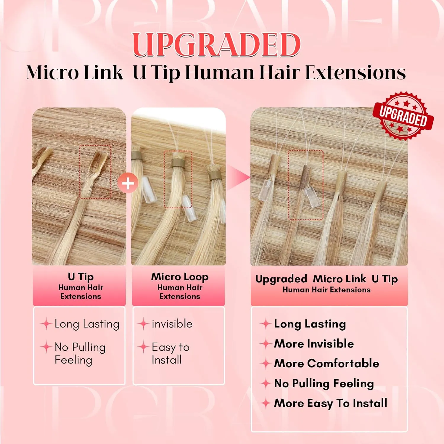 S-noilite U Tip Hair Extensions 100% Real Remy Human Hair Upgraded Micro Ring K Tip Extensions Pre Bonded Keratin Hair Extensions 50g/50 Stands 16 Inch Golden Brown Highlighted Bleach Blonde