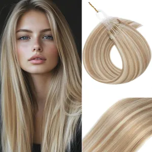 S-noilite U Tip Hair Extensions 100% Real Remy Human Hair Upgraded Micro Ring K Tip Extensions Pre Bonded Keratin Hair Extensions 50g/50 Stands 16 Inch Golden Brown Highlighted Bleach Blonde