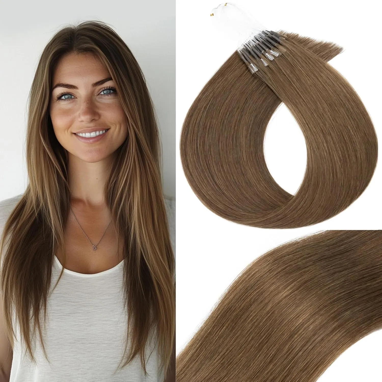 S-noilite U Tip Hair Extensions 100% Real Remy Human Hair Upgraded Micro Ring K Tip Extensions Pre Bonded Keratin Hair Extensions 50g/50 Stands 16 Inch Medium Brown