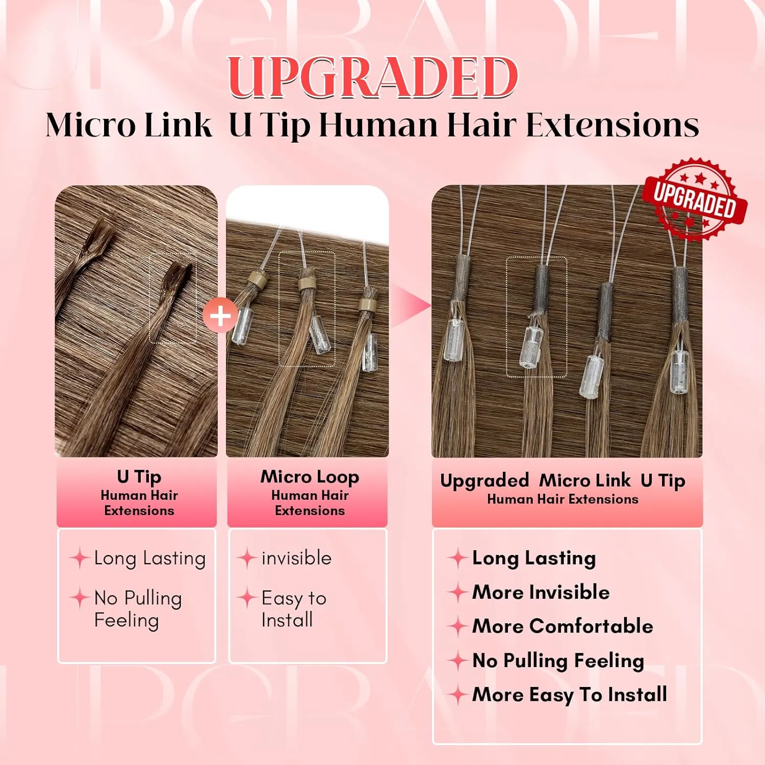 S-noilite U Tip Hair Extensions 100% Real Remy Human Hair Upgraded Micro Ring K Tip Extensions Pre Bonded Keratin Hair Extensions 50g/50 Stands 16 Inch Medium Brown
