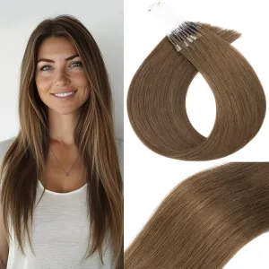 S-noilite U Tip Hair Extensions 100% Real Remy Human Hair Upgraded Micro Ring K Tip Extensions Pre Bonded Keratin Hair Extensions 50g/50 Stands 16 Inch Medium Brown