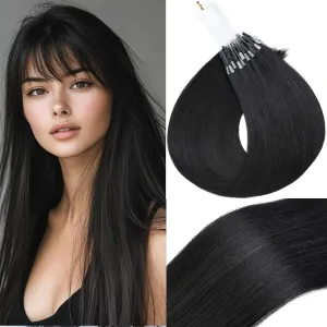 S-noilite U Tip Hair Extensions 100% Real Remy Human Hair Upgraded Micro Ring K Tip Extensions Pre Bonded Nail Tip Keratin Hair Extensions 50g/50 Stands 16 Inch Jet Black