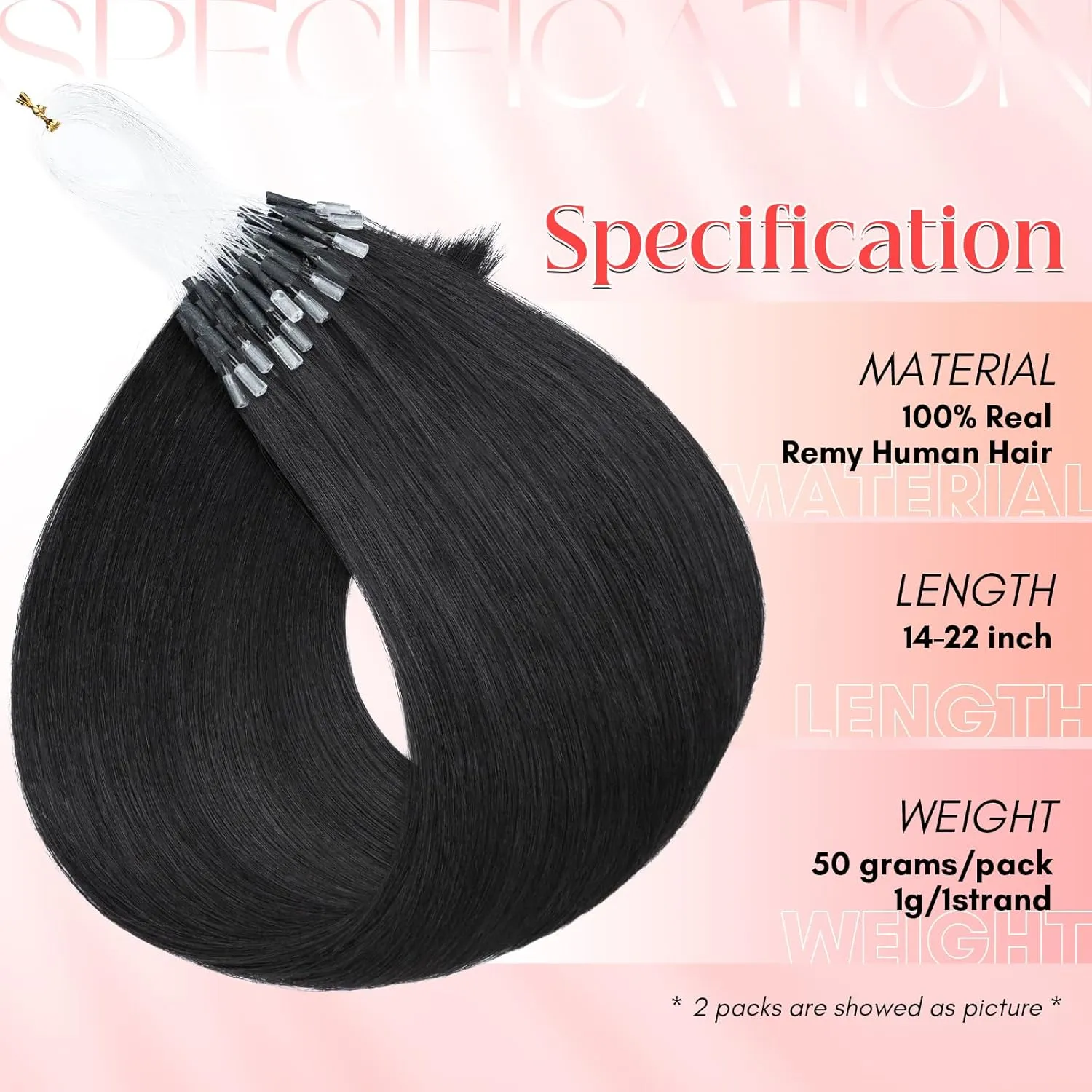 S-noilite U Tip Hair Extensions 100% Real Remy Human Hair Upgraded Micro Ring K Tip Extensions Pre Bonded Nail Tip Keratin Hair Extensions 50g/50 Stands 16 Inch Jet Black
