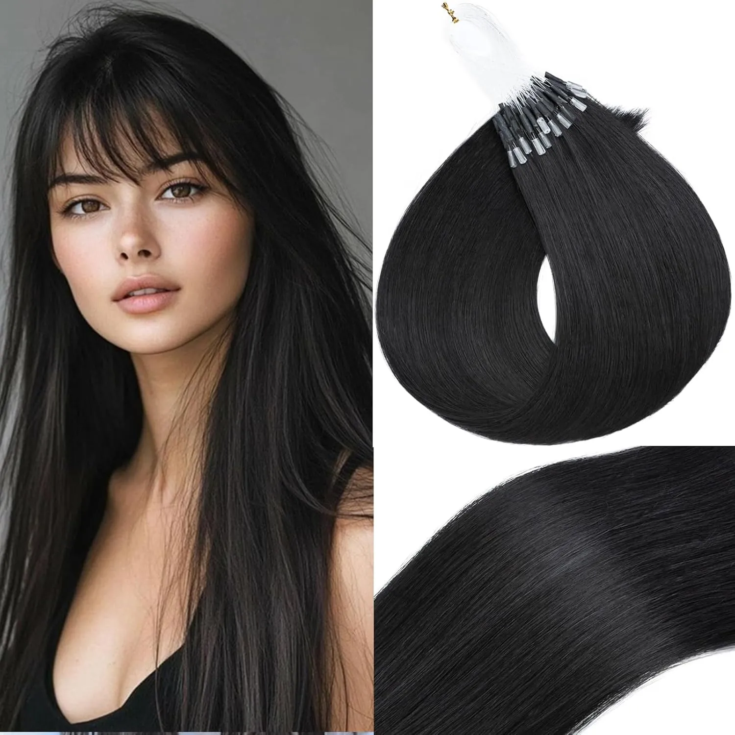 S-noilite U Tip Hair Extensions 100% Real Remy Human Hair Upgraded Micro Ring K Tip Extensions Pre Bonded Nail Tip Keratin Hair Extensions 50g/50 Stands 16 Inch Jet Black