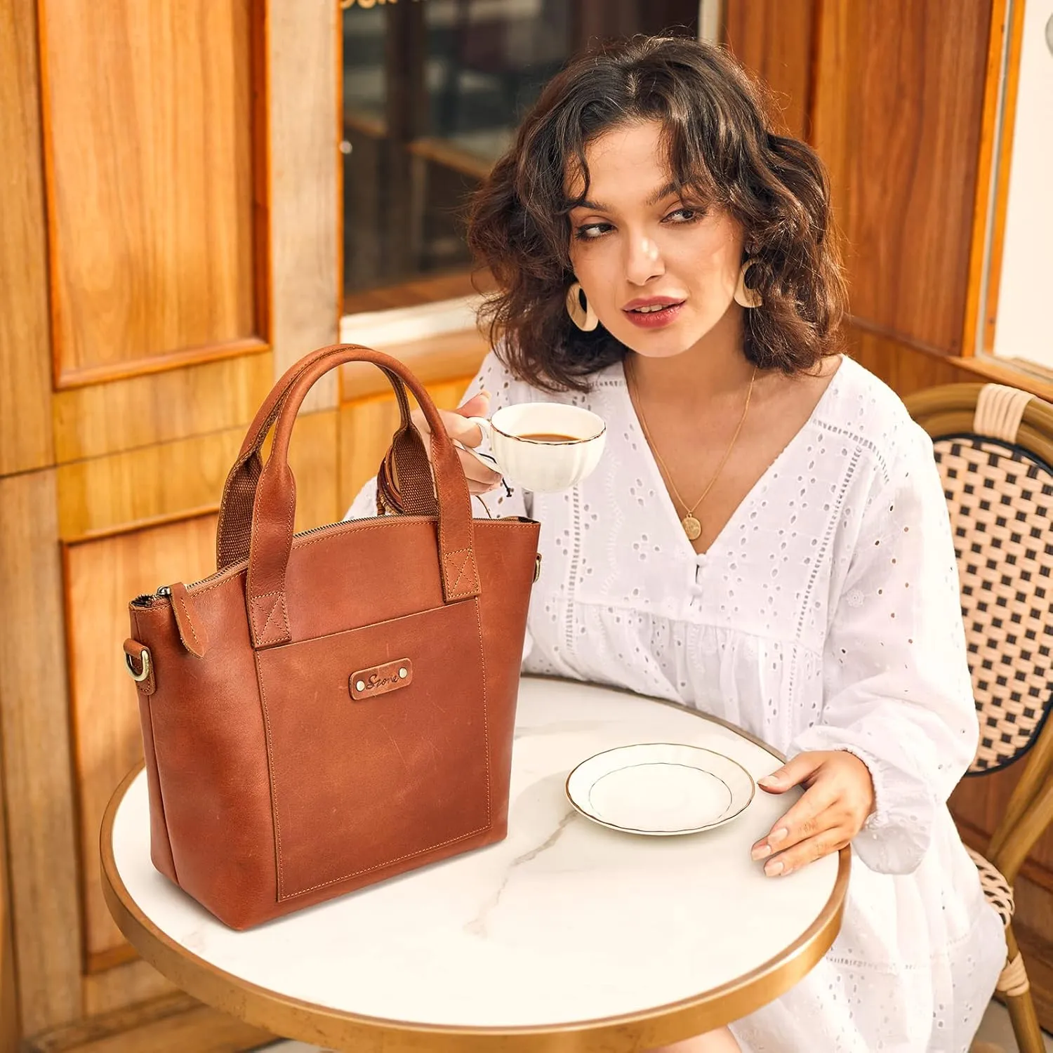 S-ZONE Genuine Leather Satchel Bags for Women Crossbody Tote Top-Handle Handbags Shoulder Purse Medium