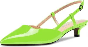 Saekcted Women Low Kitten Stiletto Heel Close Pointed Toe Pumps Ankle Strap Slingback Buckle Wedding Office Cute Sandals Shoes