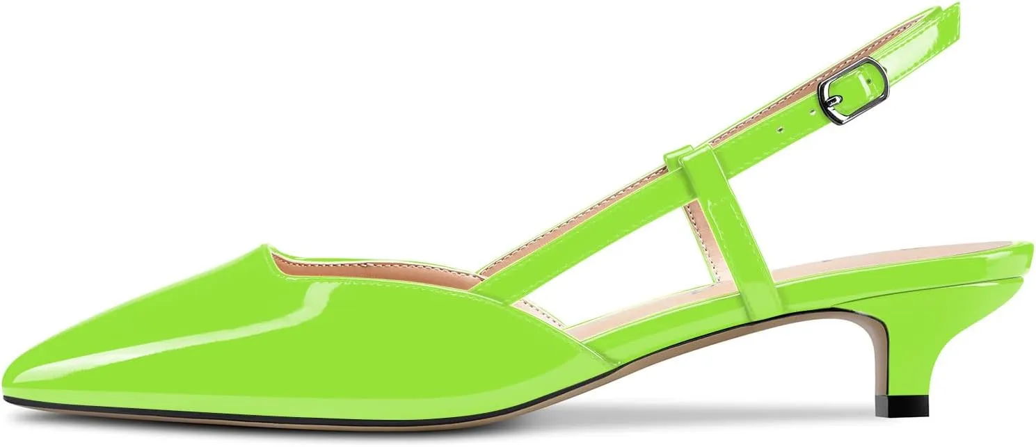 Saekcted Women Low Kitten Stiletto Heel Close Pointed Toe Pumps Ankle Strap Slingback Buckle Wedding Office Cute Sandals Shoes