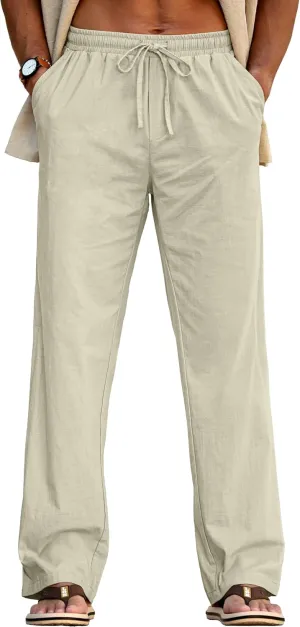 Sailwind Men's Casual Linen Pants Beach Summer Drawstring Elastic Waist Lightweight Pants