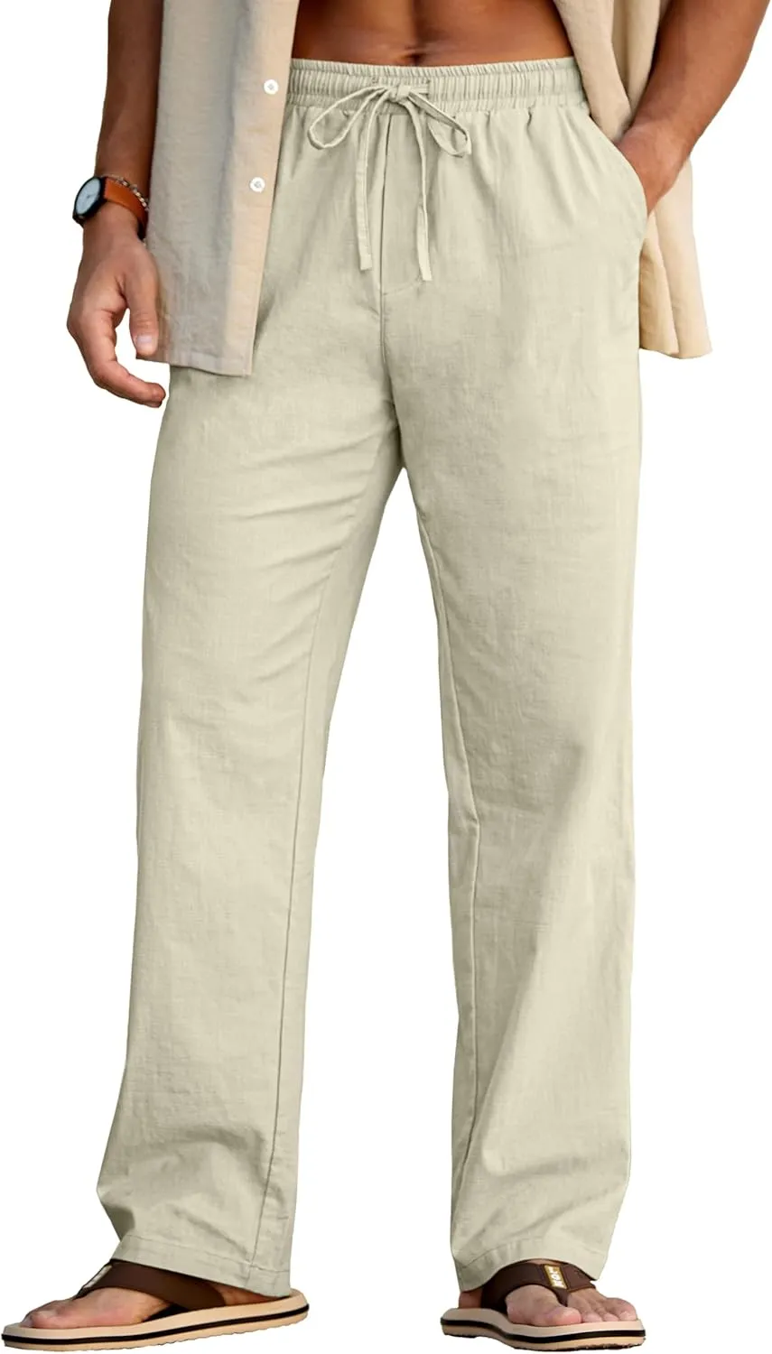 Sailwind Men's Casual Linen Pants Beach Summer Drawstring Elastic Waist Lightweight Pants