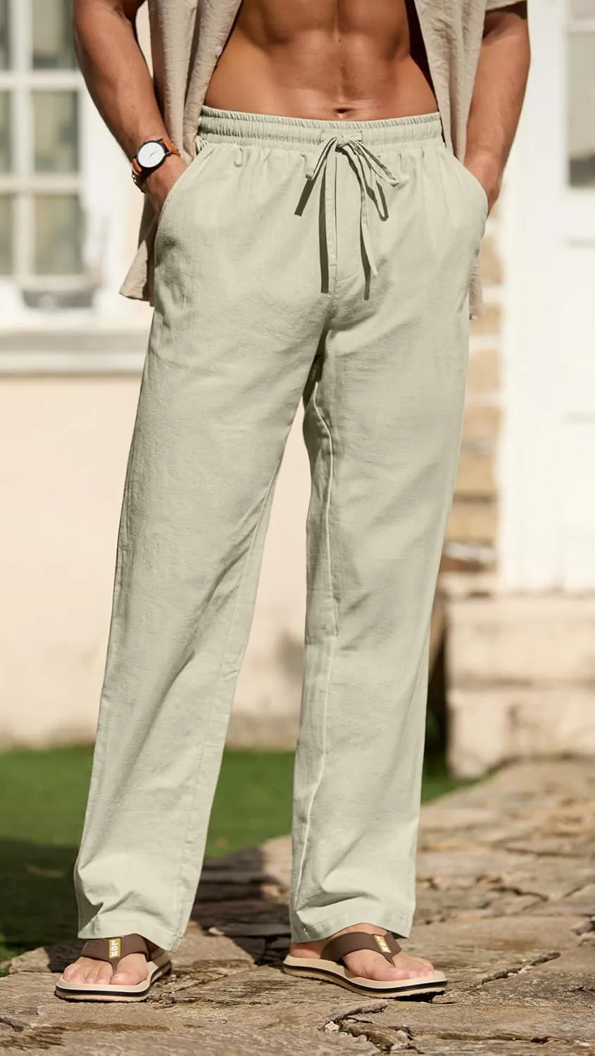 Sailwind Men's Casual Linen Pants Beach Summer Drawstring Elastic Waist Lightweight Pants