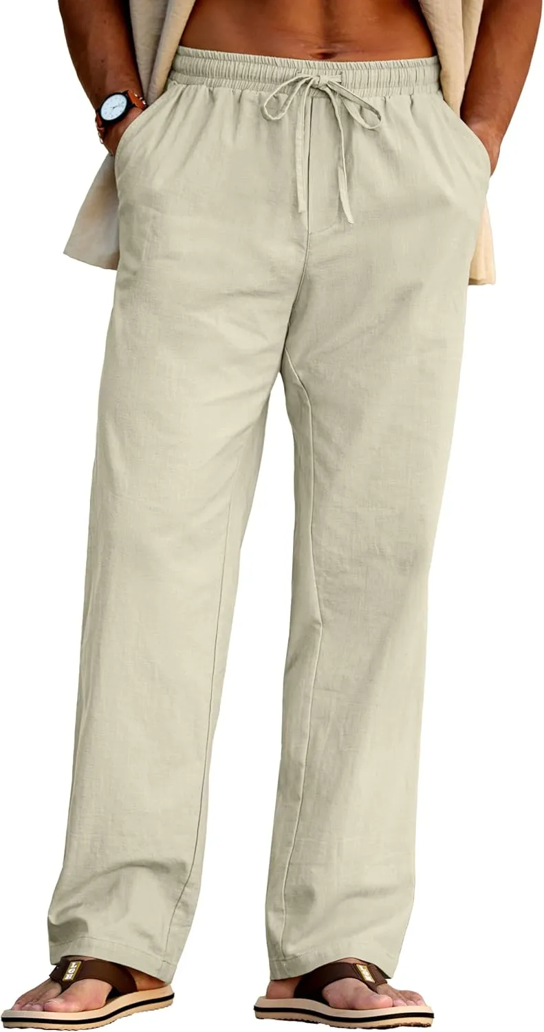 Sailwind Men's Casual Linen Pants Beach Summer Drawstring Elastic Waist Lightweight Pants