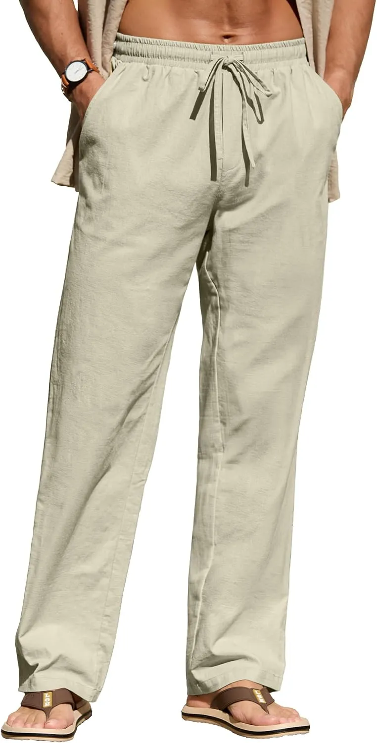 Sailwind Men's Casual Linen Pants Beach Summer Drawstring Elastic Waist Lightweight Pants