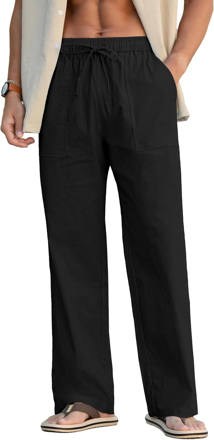 Sailwind Men's Casual Linen Pants Beach Summer Elastic Waist Drawstring Pants Lightweight Linen Trousers