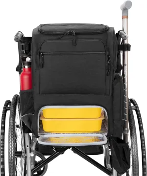 SAMDEW Wheelchair Backpack, Wheelchair Bag to Hang on Back, with Thermal Insulation Pockets for Medicine & Lunch Box, Functional Wheelchair Accessories with Crutches Pockets, Bag Only, Patented Design