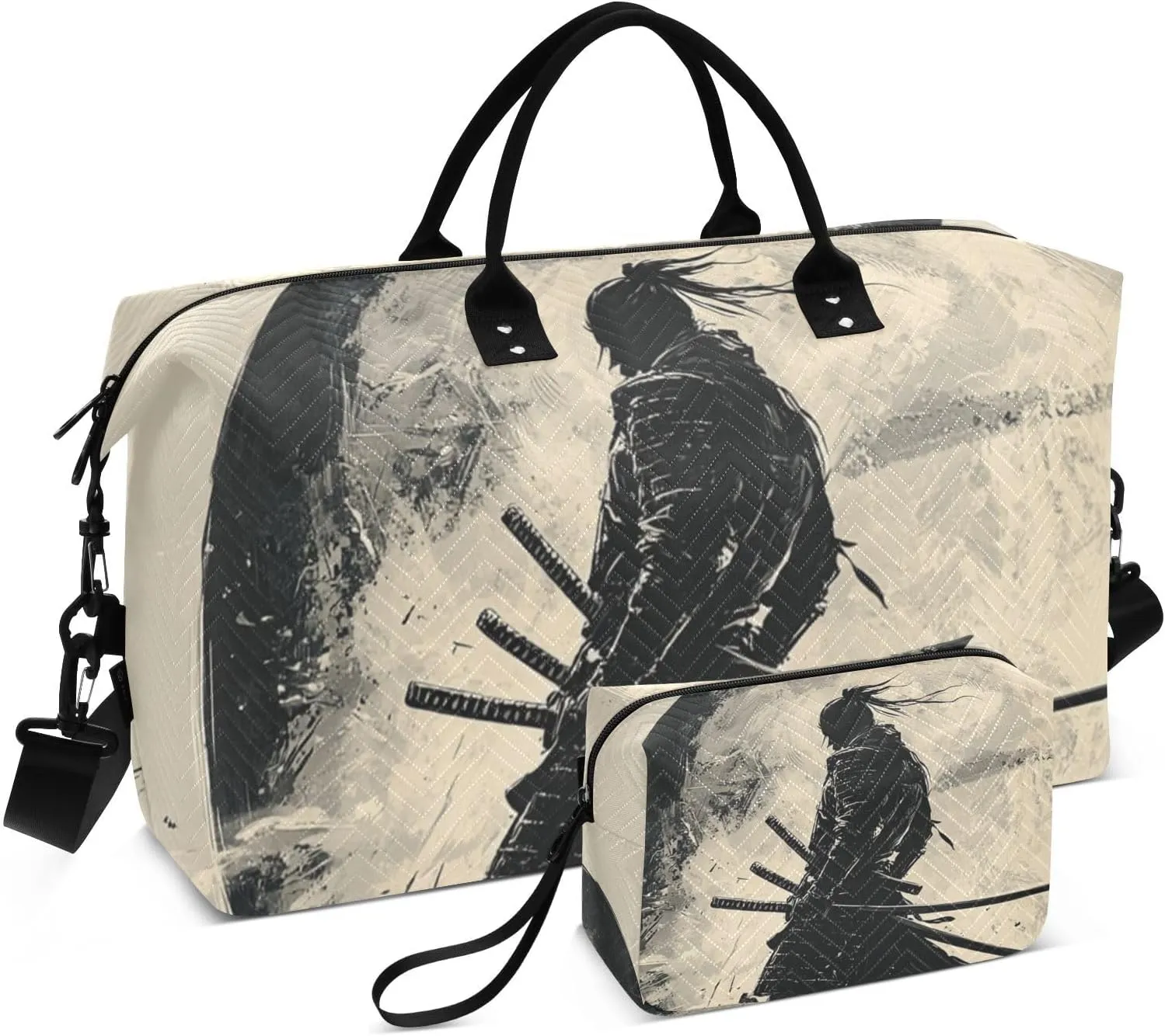 Samurai Japan Katana Moon Travel Duffel Bag Gym Bag Sports Tote Bag with Multiple Interior Pockets Shoulder Weekender Bag for Women Men with Toiletry Bag 20.5”x 7.9”x 13.8”