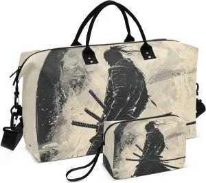 Samurai Japan Katana Moon Travel Duffel Bag Gym Bag Sports Tote Bag with Multiple Interior Pockets Shoulder Weekender Bag for Women Men with Toiletry Bag 20.5”x 7.9”x 13.8”