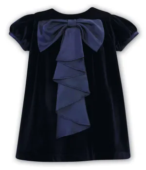 Sarah Louise Girls Navy Velvet Dress