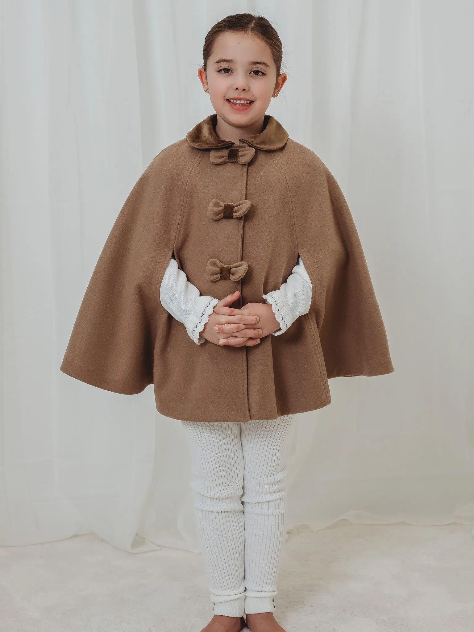 Sarah Louise Traditional velvet trimmed camel cape