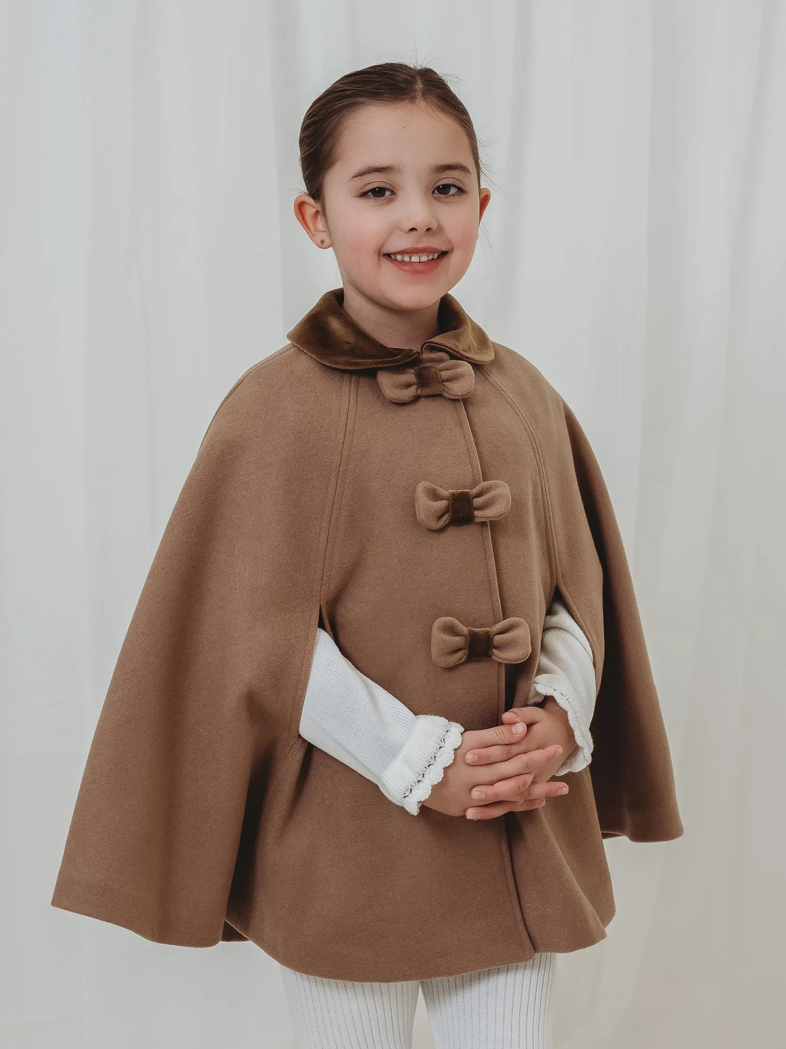 Sarah Louise Traditional velvet trimmed camel cape