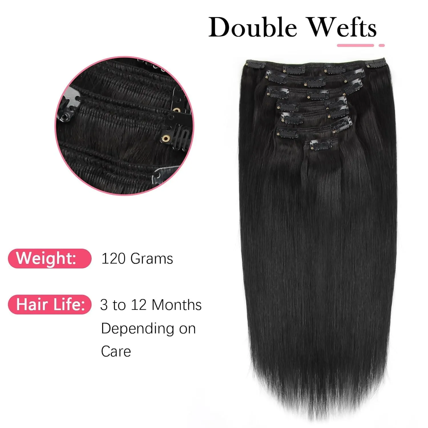 Sassina 18 Inch Silky Straight Clip In Human Hair Extensions Real Remi Seamless Clip in Hair for Black Women 120 Grams With 7 Pcs 17 Clips