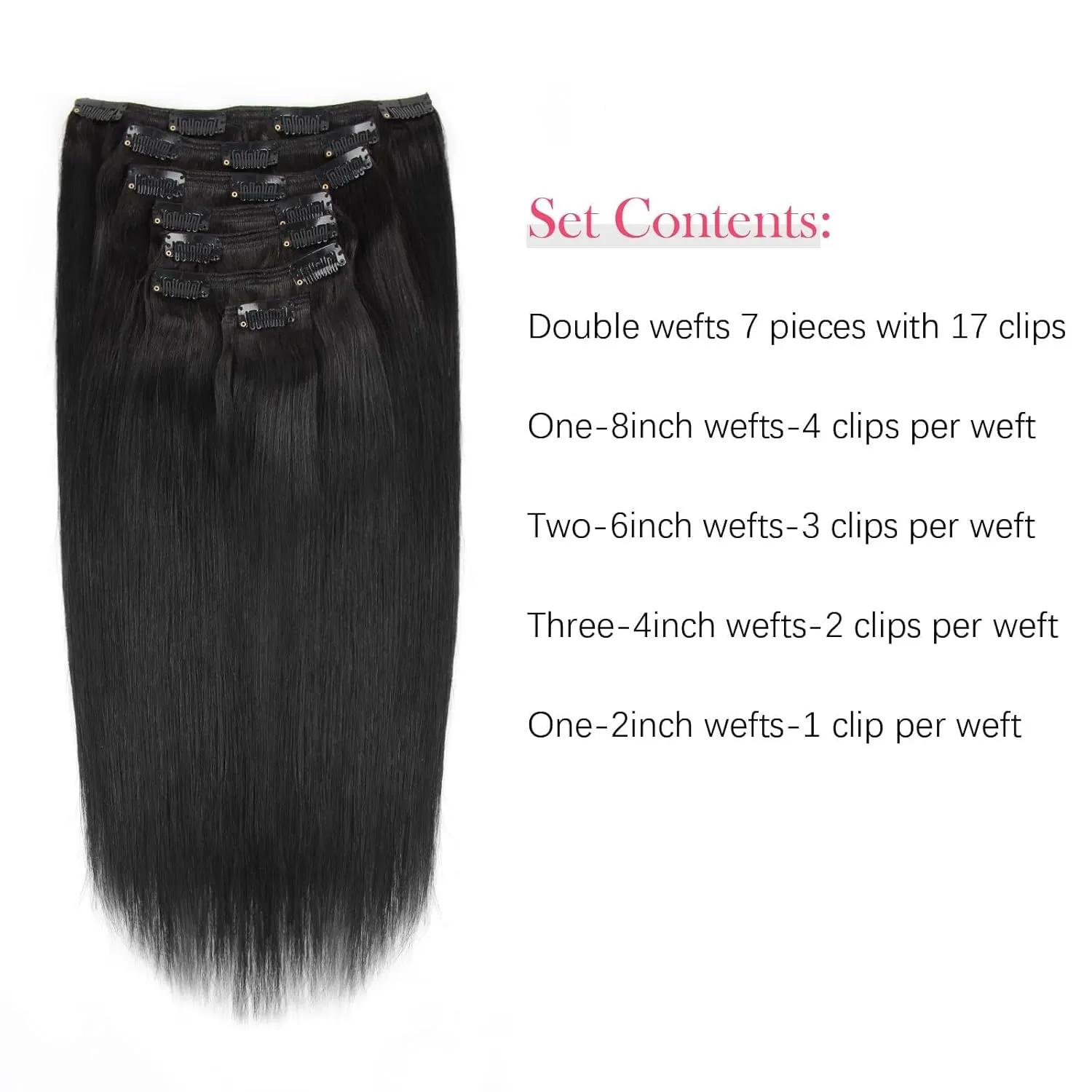 Sassina 18 Inch Silky Straight Clip In Human Hair Extensions Real Remi Seamless Clip in Hair for Black Women 120 Grams With 7 Pcs 17 Clips