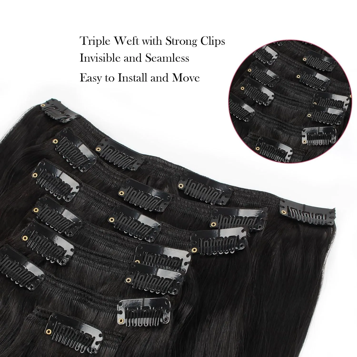 Sassina 18 Inch Silky Straight Clip In Human Hair Extensions Real Remi Seamless Clip in Hair for Black Women 120 Grams With 7 Pcs 17 Clips