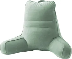 Sasttie Reading Pillow for Bed, Velvet Back Pillow for Bed Sitting Up, Taller Sit-Up Cushion for Adults with Side Pockets and Arms Support, Sage