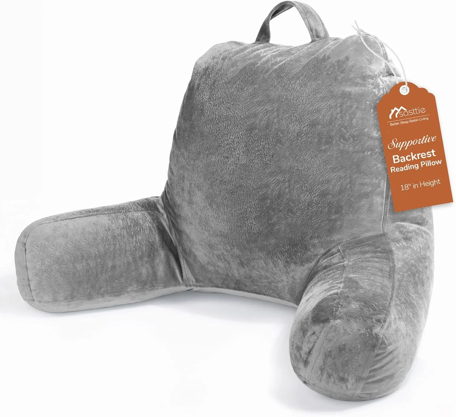 Sasttie Reading Pillows for Sitting in Bed Adult, Velvet Back Pillow Bed Sitting Up, Back-Rest Support Cushion for Sit Up on Couch, Sofa, and Floor, Dorm Essentials, Oeko-Tex Certified, Dark Grey