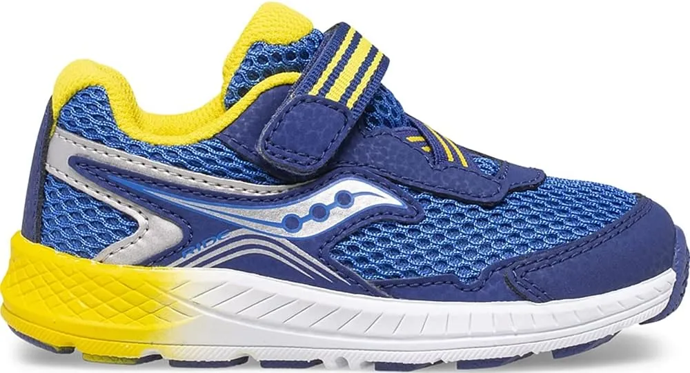 Saucony Ride 10 JR Running Shoe, Blue/Yellow, 5.5 Wide US Unisex Little_Kid