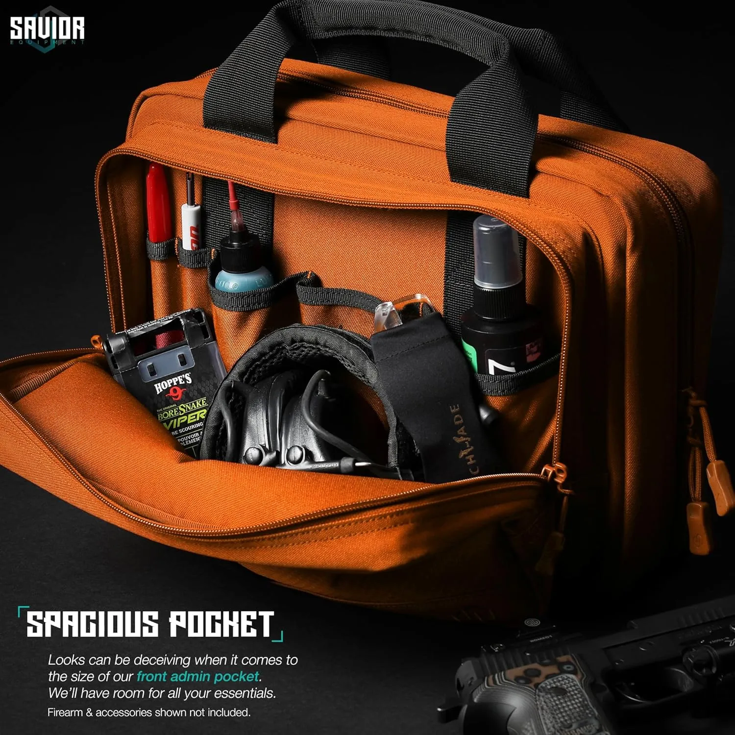 Savior Equipment Specialist Series Tactical Double Scoped Handgun Firearm Case Pistol Bag for Outdoor Hunting Shooting Range, Lockable Compartment, Additional Magazine Storage Slots