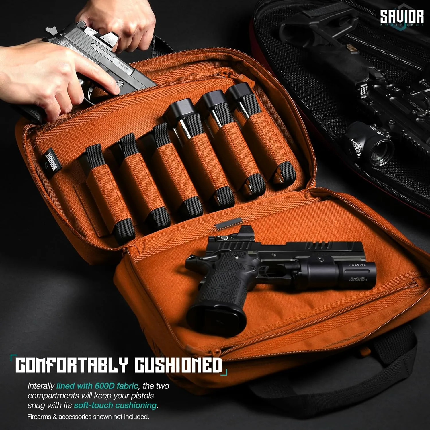 Savior Equipment Specialist Series Tactical Double Scoped Handgun Firearm Case Pistol Bag for Outdoor Hunting Shooting Range, Lockable Compartment, Additional Magazine Storage Slots