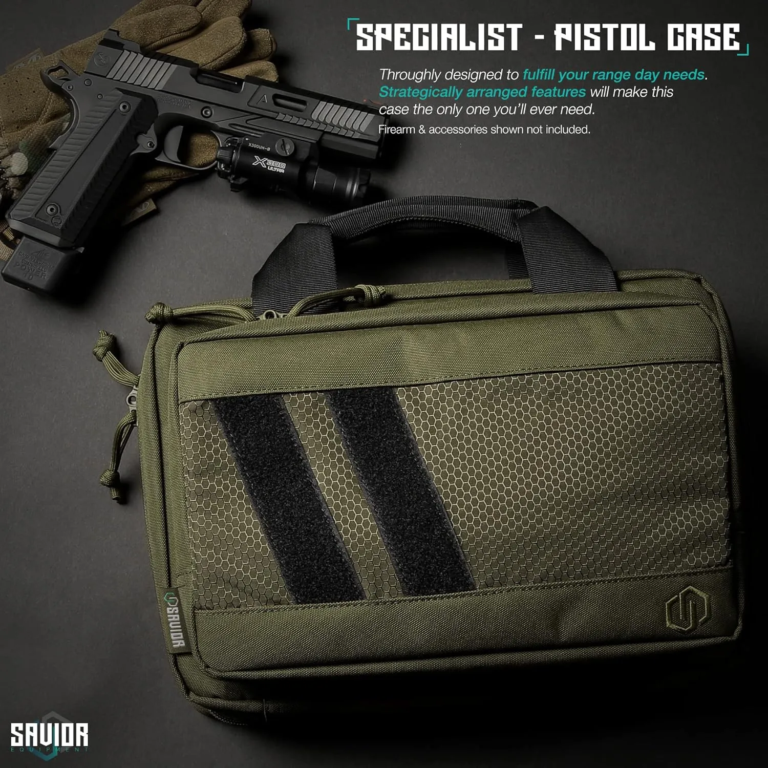 Savior Equipment Specialist Series Tactical Double Scoped Handgun Firearm Case Pistol Bag for Outdoor Hunting Shooting Range, Lockable Compartment, Additional Magazine Storage Slots
