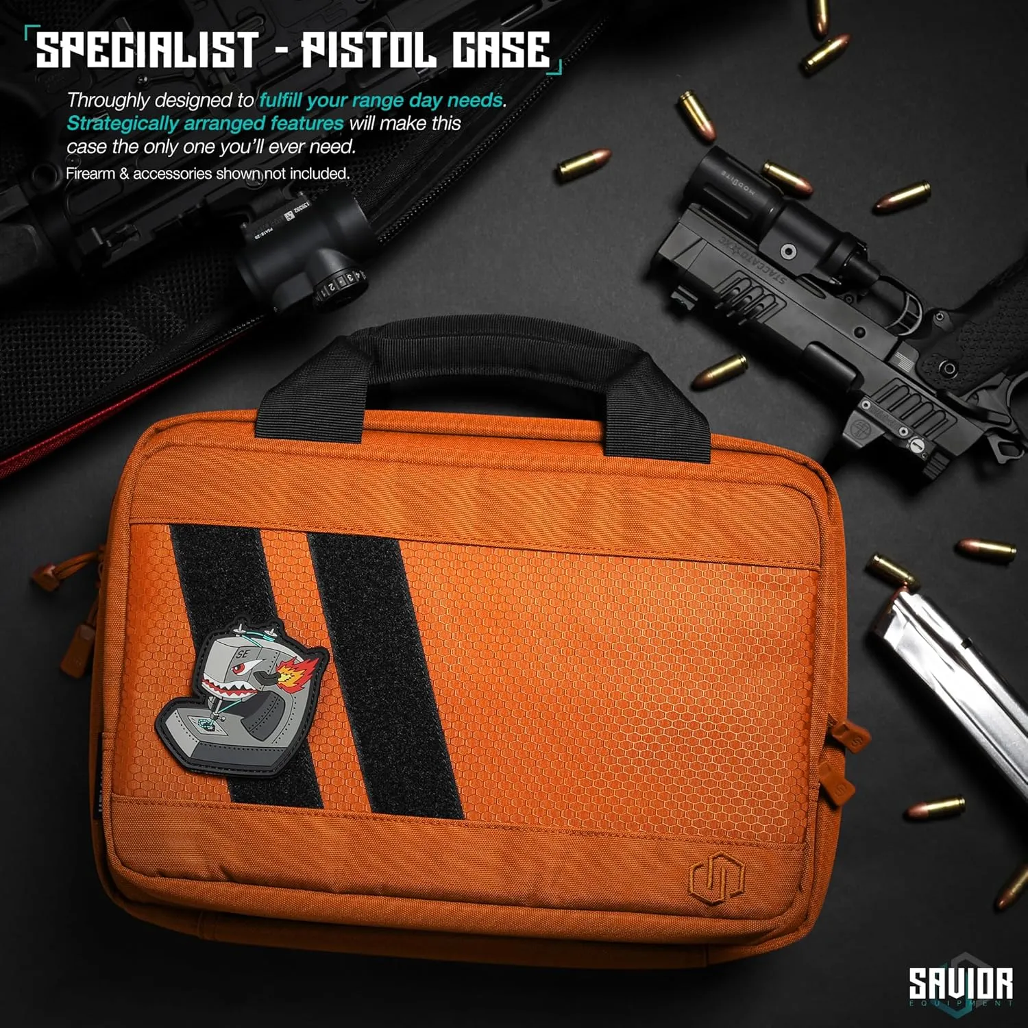 Savior Equipment Specialist Series Tactical Double Scoped Handgun Firearm Case Pistol Bag for Outdoor Hunting Shooting Range, Lockable Compartment, Additional Magazine Storage Slots