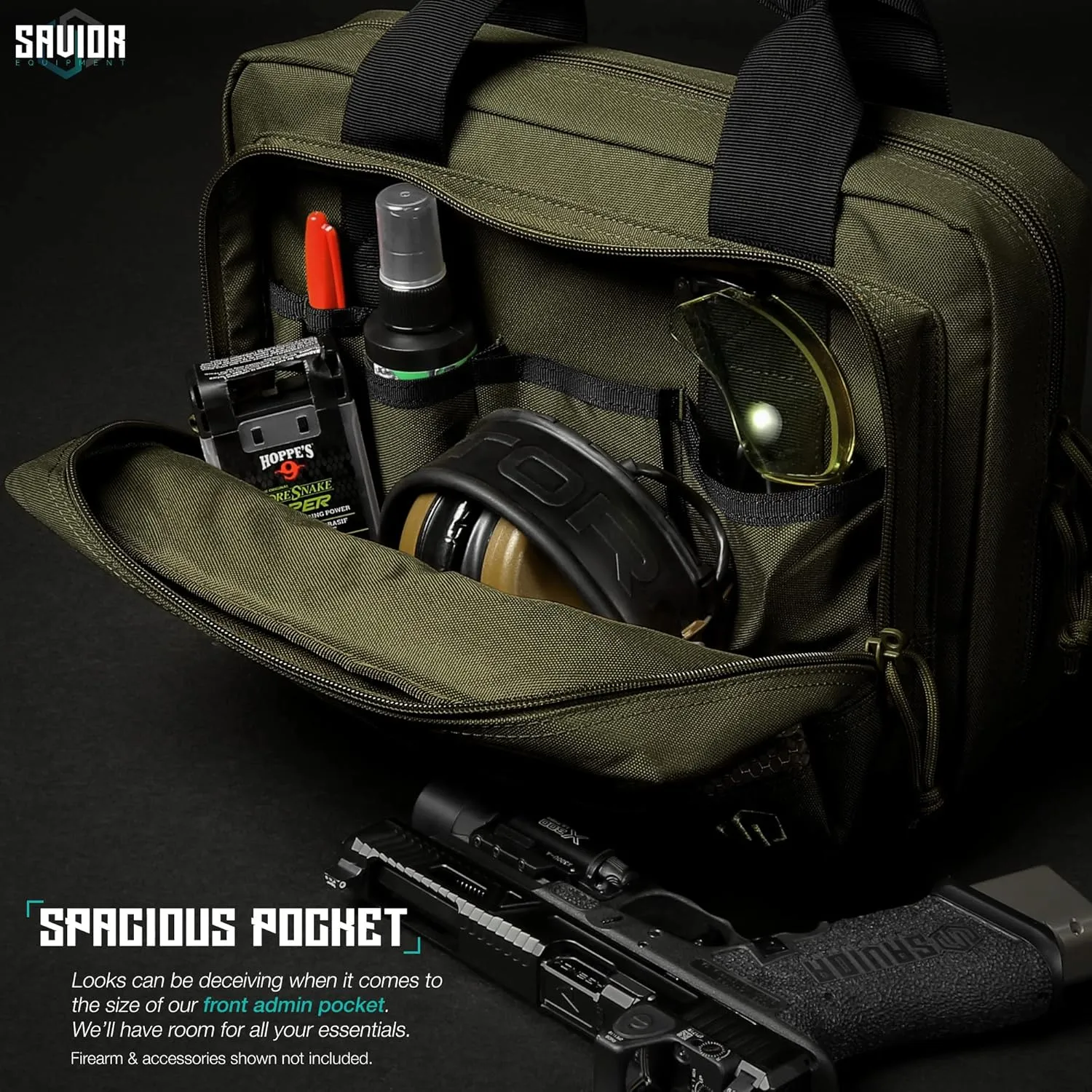 Savior Equipment Specialist Series Tactical Double Scoped Handgun Firearm Case Pistol Bag for Outdoor Hunting Shooting Range, Lockable Compartment, Additional Magazine Storage Slots