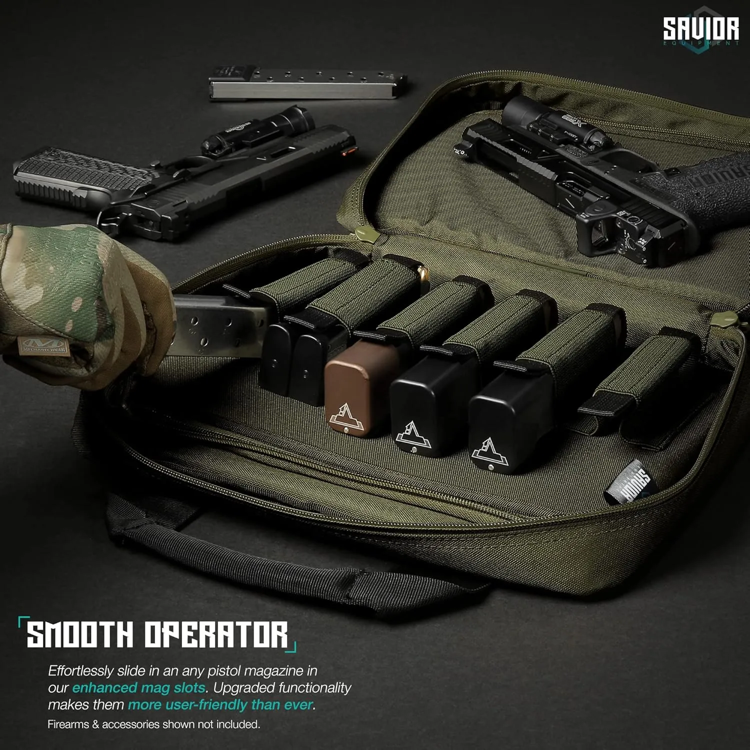 Savior Equipment Specialist Series Tactical Double Scoped Handgun Firearm Case Pistol Bag for Outdoor Hunting Shooting Range, Lockable Compartment, Additional Magazine Storage Slots