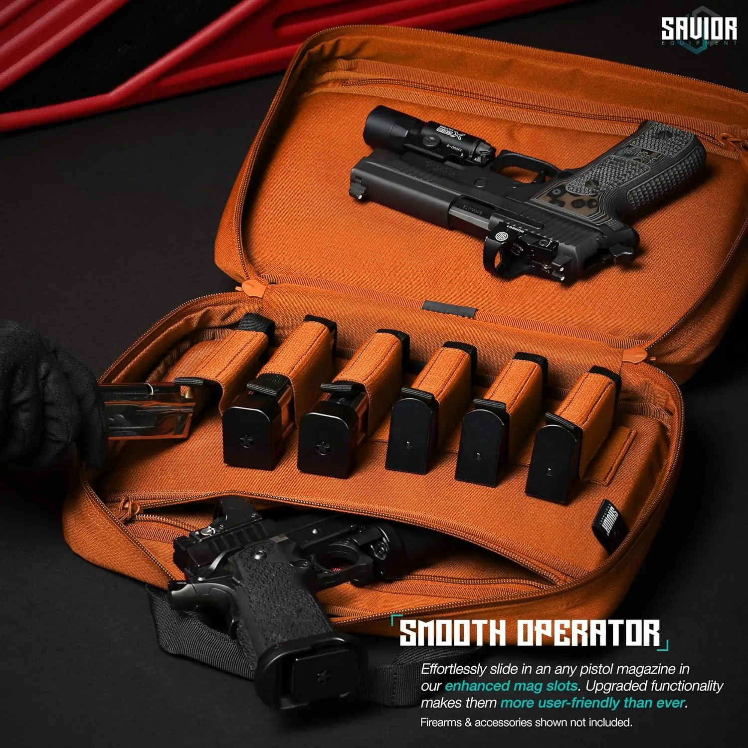 Savior Equipment Specialist Series Tactical Double Scoped Handgun Firearm Case Pistol Bag for Outdoor Hunting Shooting Range, Lockable Compartment, Additional Magazine Storage Slots