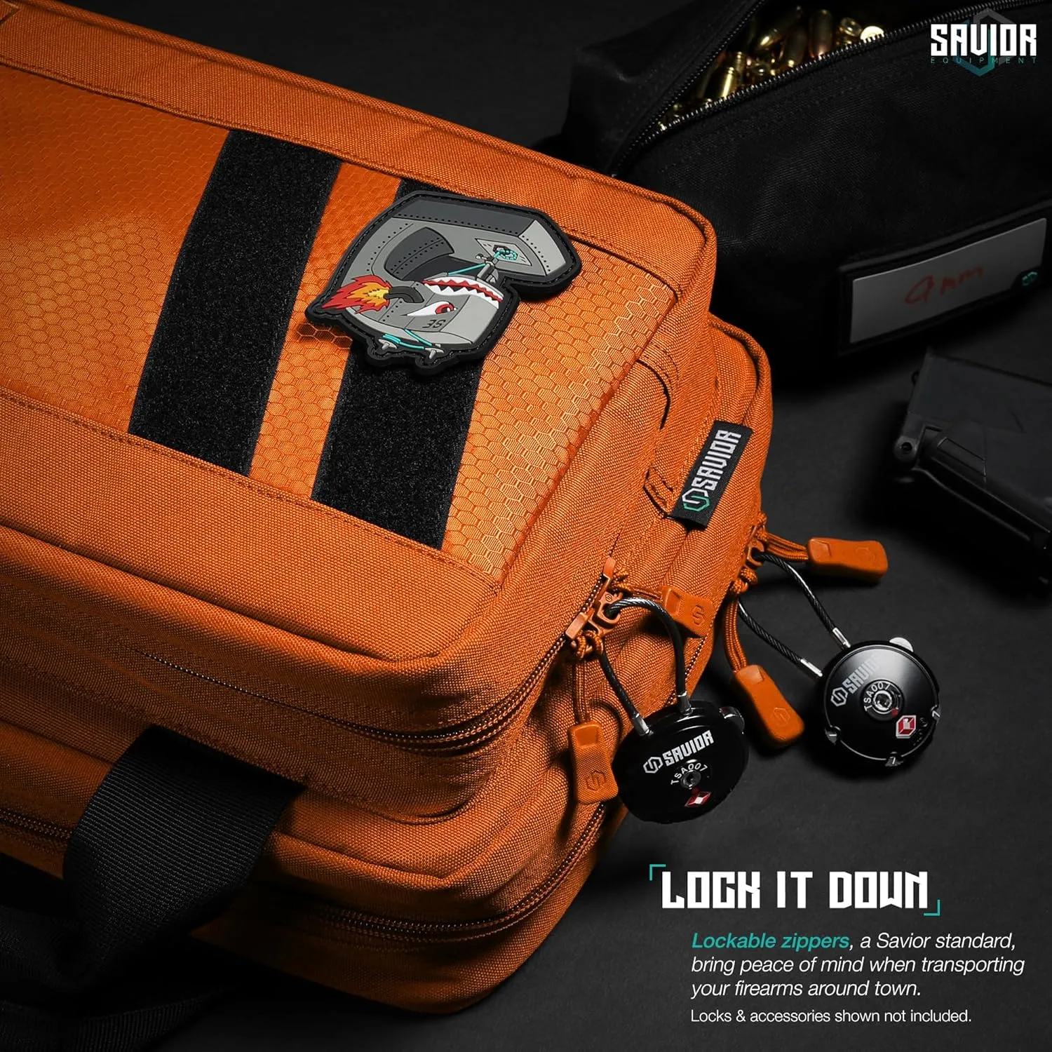 Savior Equipment Specialist Series Tactical Double Scoped Handgun Firearm Case Pistol Bag for Outdoor Hunting Shooting Range, Lockable Compartment, Additional Magazine Storage Slots