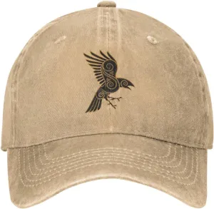 Scandinavian Pirate Odin's Raven Celtic Style Vintage Washed Denim Baseball Cap Adjustable Dad Hats Gift for Men Women