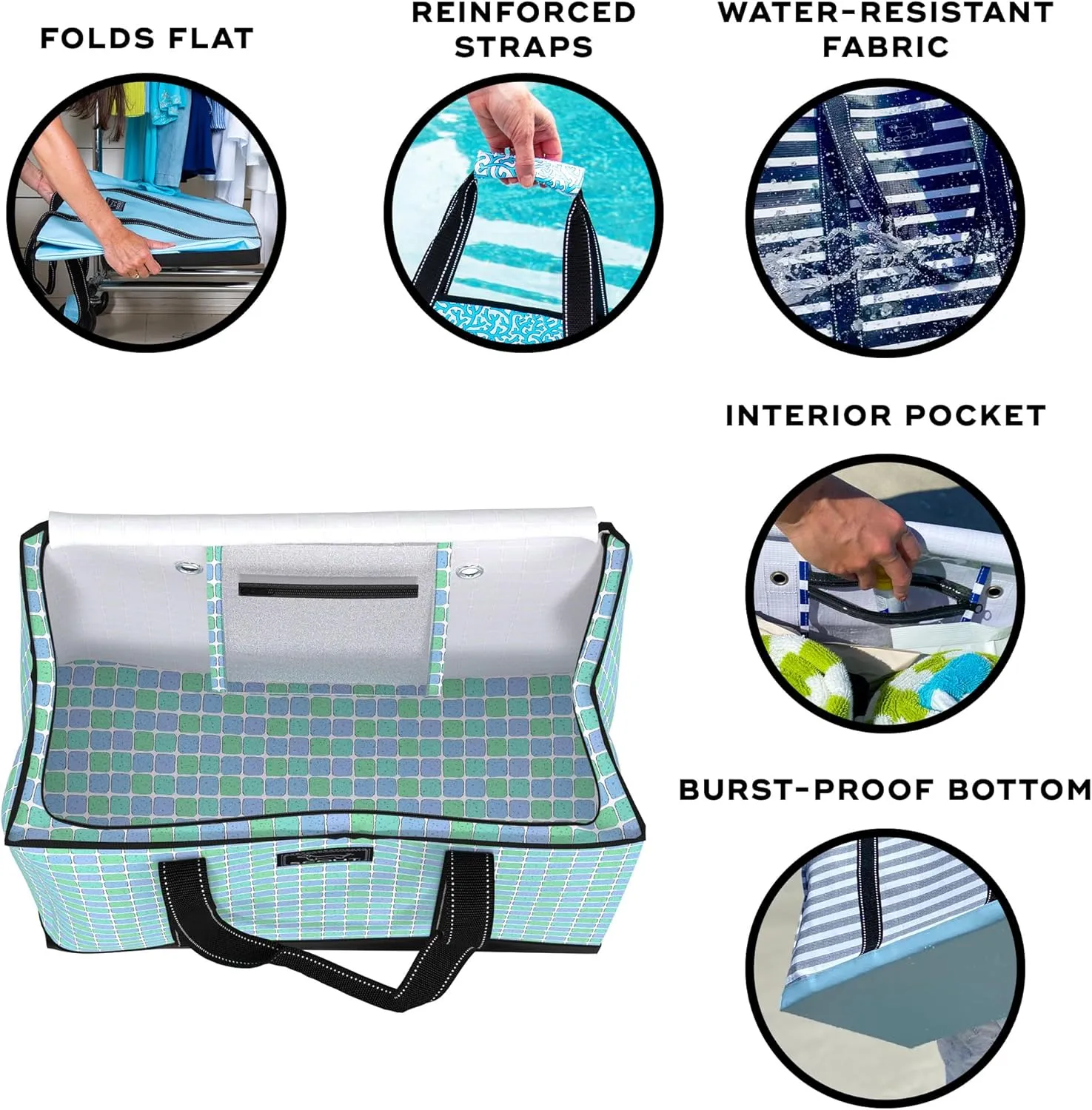 SCOUT 3 Girls' Extra Large Sandproof Utility Tote - Zipper Closure Beach, Pool & Travel Bag